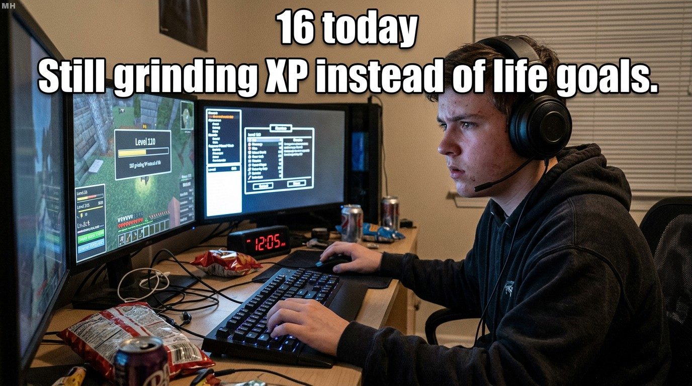 Still Grinding XP Instead of Life Goals Meme