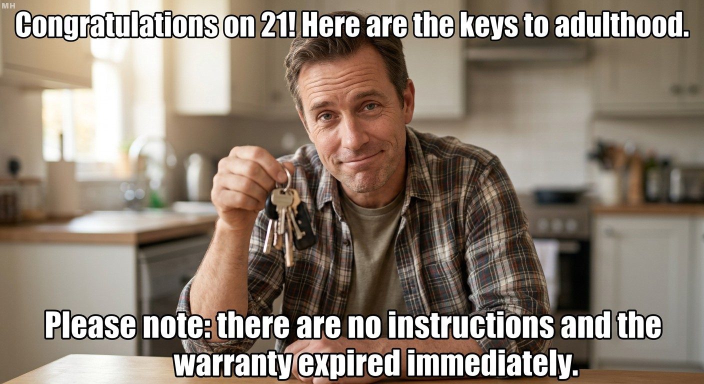 Keys to adulthood, no warranty meme