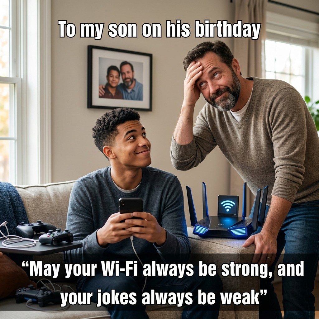 “Wi-Fi Always Strong, Jokes Always Weak” Birthday Wish