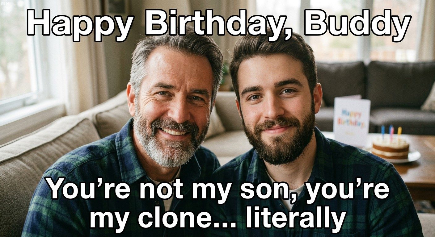 “You’re My Clone… Literally” Dad Twin Birthday Meme