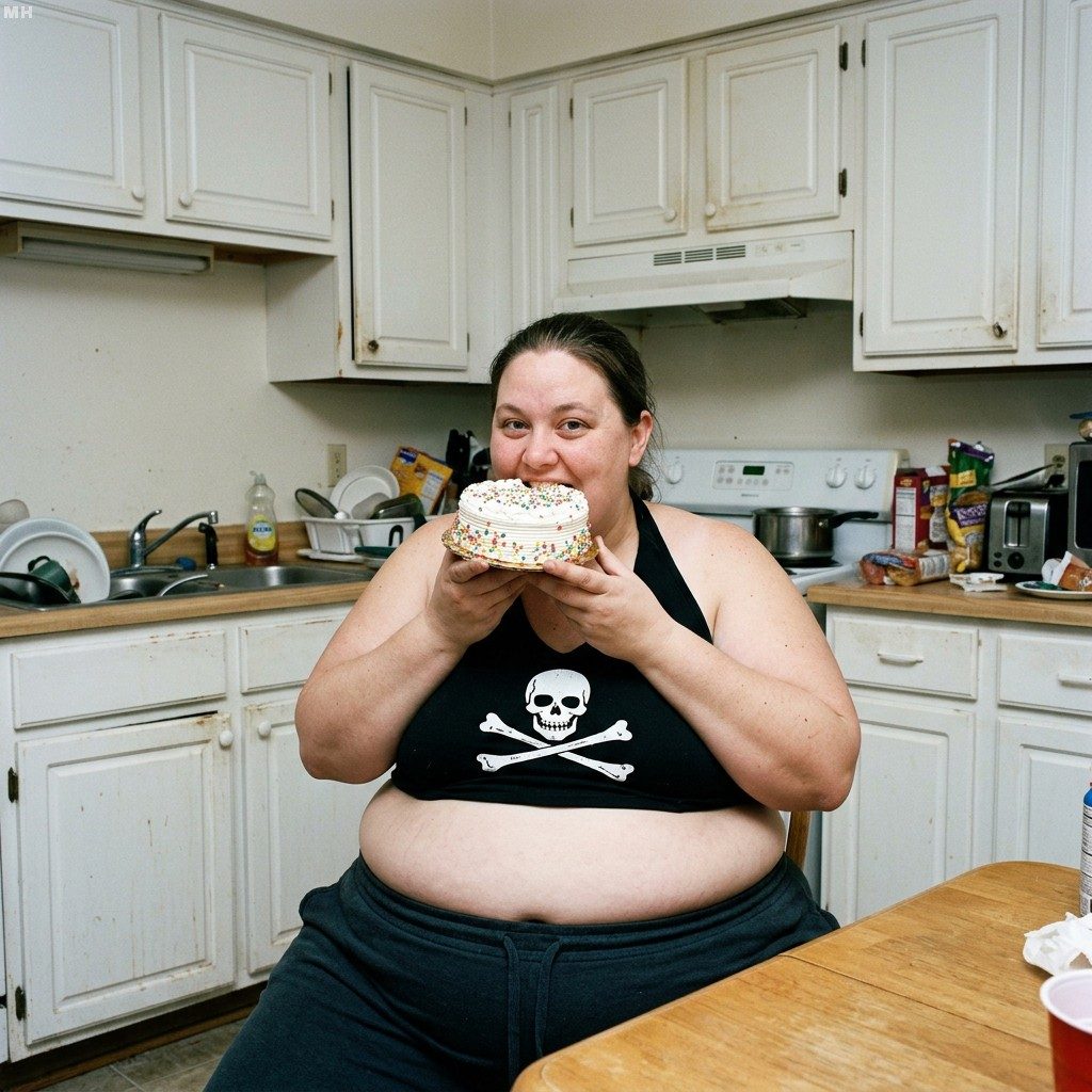 Fat Girl Eating Birthday Cake