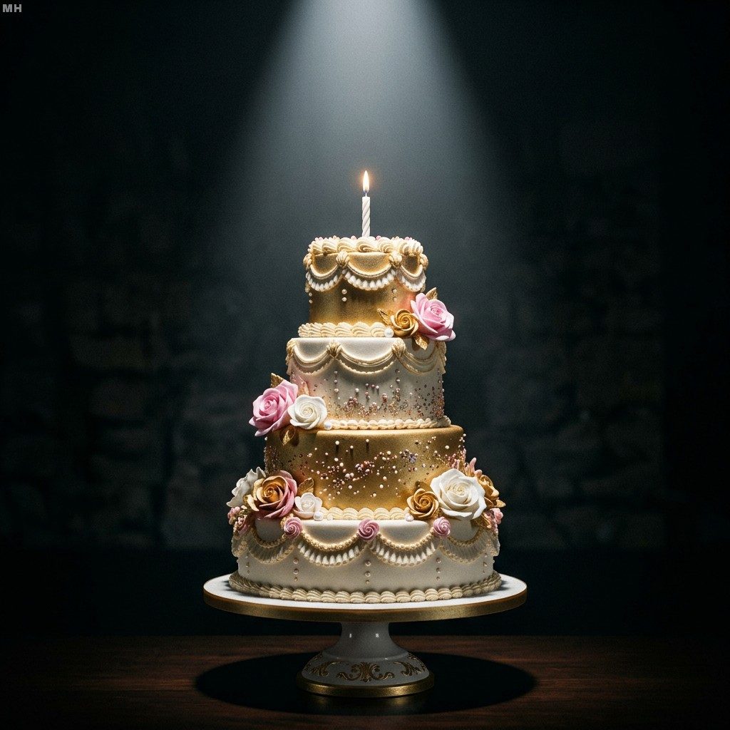 birthday cake with tiny candle
