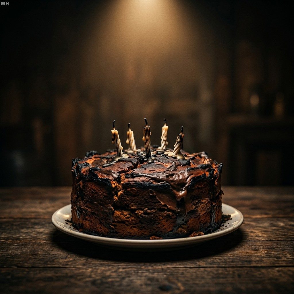 Badly Overbaked Birthday Cake