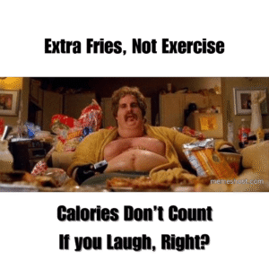 A lazy person sitting on a couch with fries in hand, gym bag untouched beside them, funny comic style.