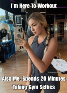 Gym holding iphone and taking picture at gym