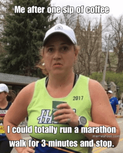woman running in garden holding cup