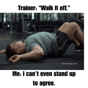 person lying straight on gym matt and tired