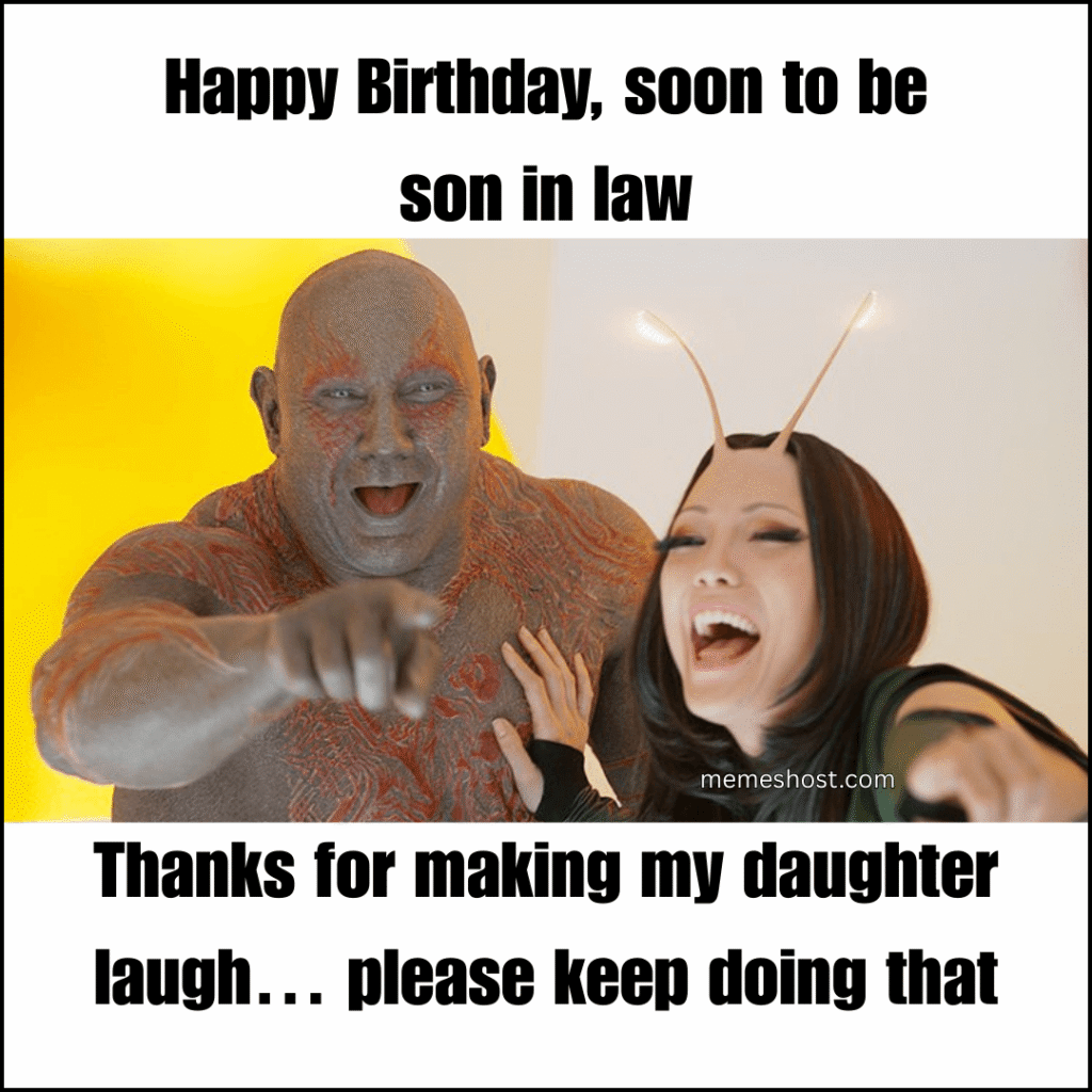 Drax the destroyer and Gamora laughing