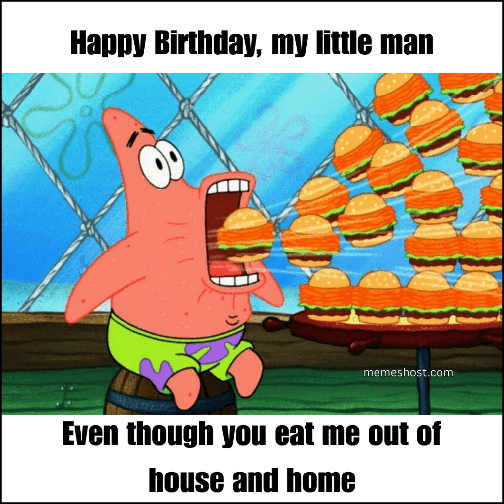 Patrick Star eating burgers
